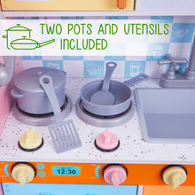 Load image into Gallery viewer, Lil' Jumbl Kids Kitchen Set, Wooden Pretend Play Kitchen with Sounds & Accessories - Pink Colorful