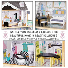 Load image into Gallery viewer, Lil' Jumbl X-Large Wooden Dollhouse, 3 Story Doll House Set with Elevator, Stairs & Accessories