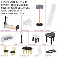 Load image into Gallery viewer, Lil' Jumbl X-Large Wooden Dollhouse, 3 Story Doll House Set with Elevator, Stairs & Accessories