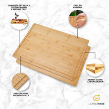 Load image into Gallery viewer, JumblWare Bamboo Cutting Board, 24” x 18” Large Wooden Chopping Block Tray with Handles
