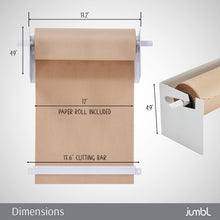 Load image into Gallery viewer, Jumbl Kraft Paper Wall Dispenser, 12" Wall Mounted Paper Roll Dispenser with Paper Cutter (White)