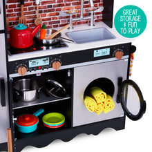 Load image into Gallery viewer, Lil' Jumbl Large Kids Kitchen Set, Wooden Pretend Play Kitchen with Sounds & Accessories - Charcoal