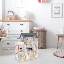 Load image into Gallery viewer, Lil’ Jumbl Kids Wooden Dollhouse, 17-Piece Accessories & Furniture are Included, with Balcony & Stairs, 3 Story Easy to Assemble Doll House Toy