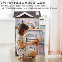Load image into Gallery viewer, Lil' Jumbl X-Large Wooden Dollhouse, 3 Story Doll House Set with Elevator, Stairs & Accessories