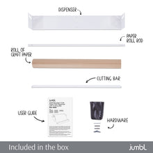 Load image into Gallery viewer, Jumbl Kraft Paper Wall Dispenser, 36" Wall Mounted Paper Roll Dispenser with Paper Cutter (White)