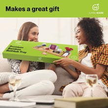 Load image into Gallery viewer, JumblWare Bamboo Bathtub Caddy, Waterproof Wooden Bath Tray with Handles & Extendable Sides