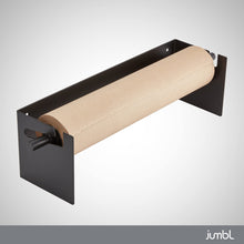 Load image into Gallery viewer, Jumbl Kraft Paper Wall Dispenser, 18" Wall Mounted Paper Roll Dispenser with Paper Cutter (Black)