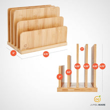 Load image into Gallery viewer, JumblWare Bamboo Desktop File Organizer, 4 Slot Wooden File Sorter, Holder & Organizing Tray
