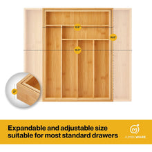 Load image into Gallery viewer, JumblWare Bamboo Drawer Organizer and Extendable Kitchen Silverware Organizer with Dividers