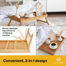 Load image into Gallery viewer, JumblWare Bamboo Bed Tray, Portable Breakfast in Bed Tray and Bed Table with Folding Legs