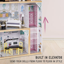 Load image into Gallery viewer, Lil' Jumbl X-Large Wooden Dollhouse, 3 Story Doll House Set with Elevator, Stairs & Accessories