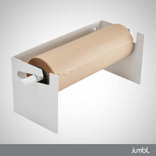 Load image into Gallery viewer, Jumbl Kraft Paper Wall Dispenser, 12" Wall Mounted Paper Roll Dispenser with Paper Cutter (White)
