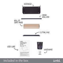 Load image into Gallery viewer, Jumbl Kraft Paper Wall Dispenser, 12" Wall Mounted Paper Roll Dispenser with Paper Cutter (Black)