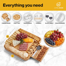 Load image into Gallery viewer, JumblWare Bamboo Cheese Board and Fruit Platter, Wooden Meat and Cheese Tray with Knife Set