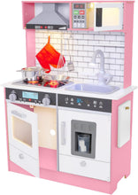 Load image into Gallery viewer, Lil&#39; Jumbl Kids Natural Small Kitchen Set, Pretend Wooden Play Kitchen, Includes Range Hood, Microwave, Stove Top, Oven That Make Realistic Sound &amp; Light, Pots, Pan, Cutting Board &amp; Utensils Included
