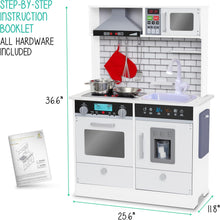 Load image into Gallery viewer, Lil&#39; Jumbl Kids Natural Small Kitchen Set, Pretend Wooden Play Kitchen, Includes Range Hood, Microwave, Stove Top, Oven That Make Realistic Sound &amp; Light, Pots, Pan, Cutting Board &amp; Utensils Included
