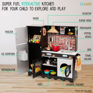 Wooden Interactive Kitchen with 9-Piece Accessory Set