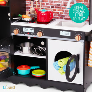 Wooden Interactive Kitchen with 9-Piece Accessory Set