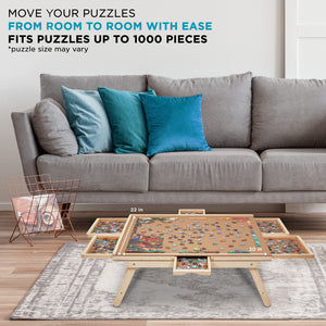 SkyMall 1000-Piece Puzzle Board - 23 x 31" Puzzle Table with Legs, Mat & 6 Removable Drawers