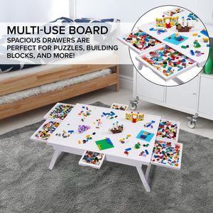 Jumbl 1000-Piece Puzzle Board - 23 x 31" Wooden Puzzle Table with 6 Removable Drawers - White