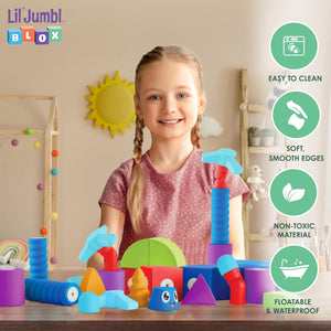 Lil' Jumbl Blox 16-Piece Magnetic Building Blocks Play Set, Durable & Waterproof Toddler Toys 3-6