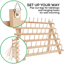 Load image into Gallery viewer, JumblCrafts Wooden Thread Holder. 60-Spool Thread Rack with Hanging Hooks &amp; Flip-Out Legs
