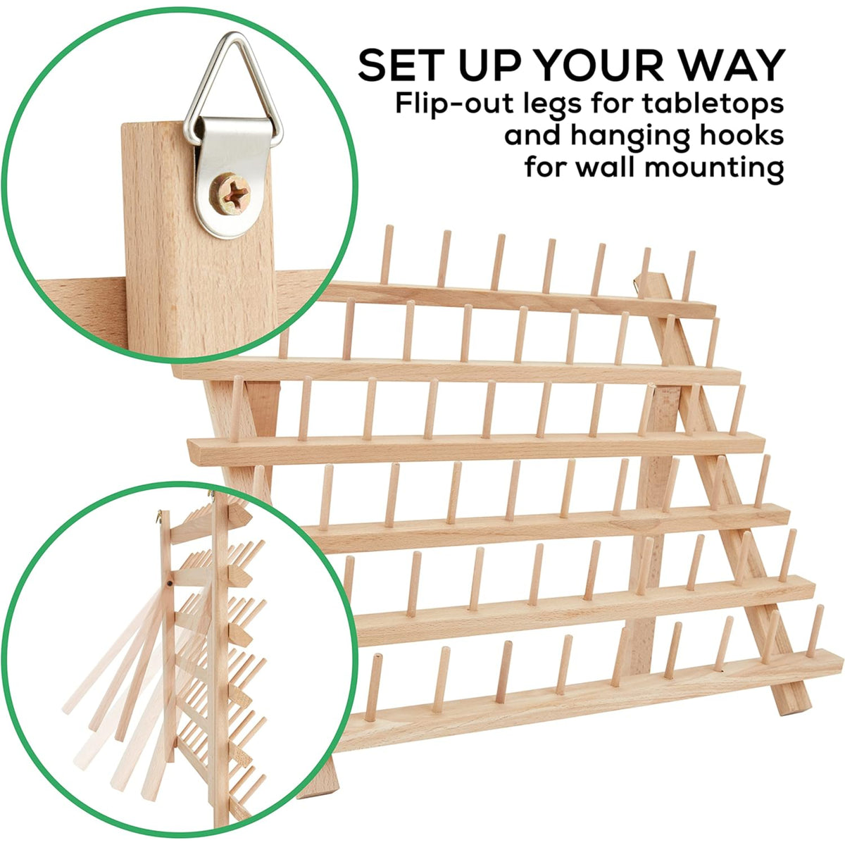 JumblCrafts Wooden Thread Holder. 60-Spool Thread Rack with Hanging Ho ...