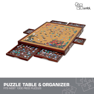 Jumbl 1000-Piece Puzzle Board - 23 x 31" Tilting Puzzle Board with Felt Surface & 6 Drawers - Brown