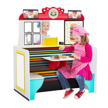 Load image into Gallery viewer, Lil’ Jumbl Double-Sided Restaurant Pretend Play Set, Wooden Diner Set with Sounds &amp; Accessories
