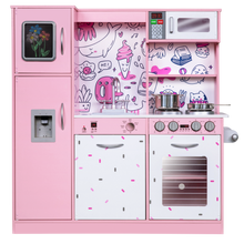 Load image into Gallery viewer, Freestanding Interactive Wooden Play Kitchen Set (Pink 2)
