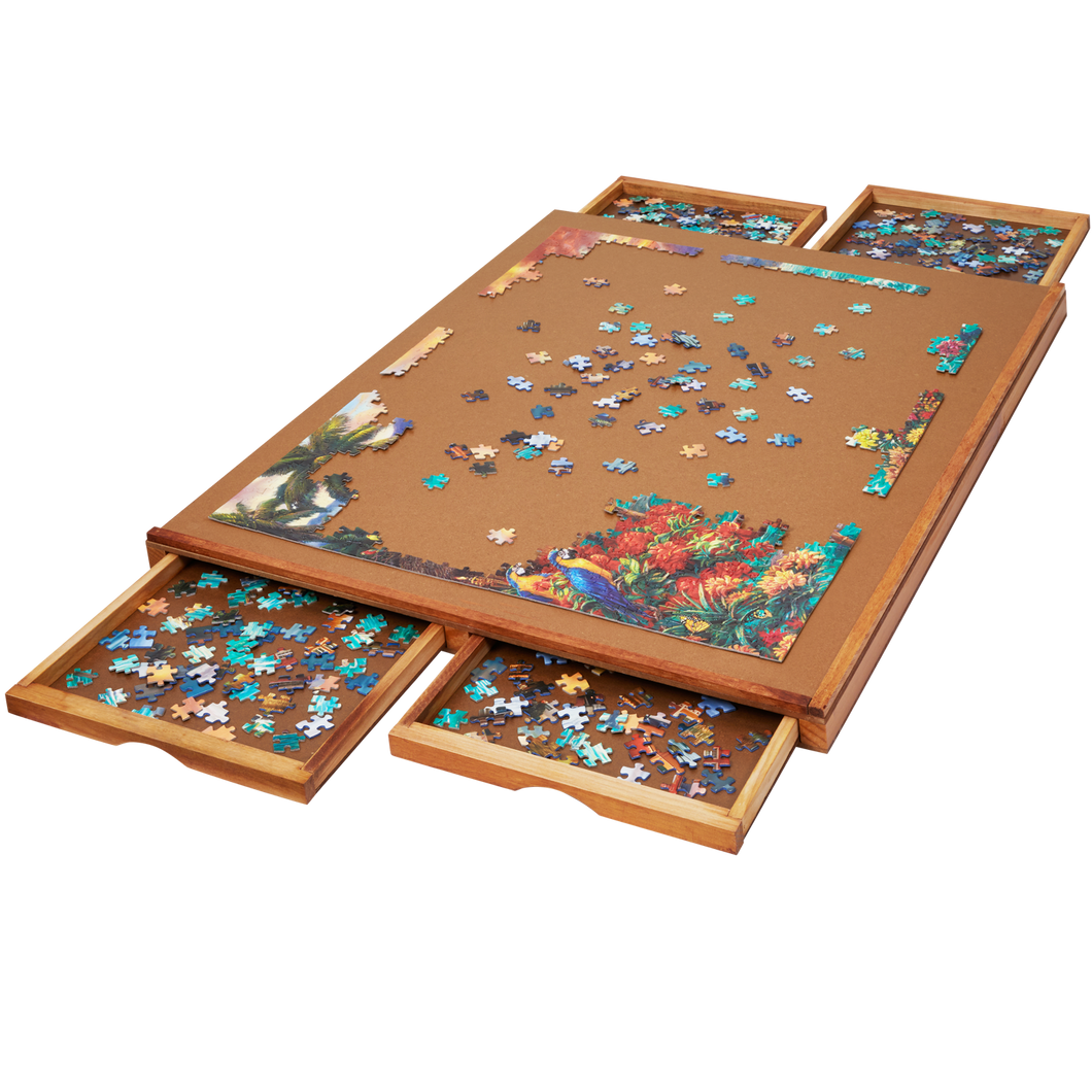 Wooden Puzzle Board with 4 Storage Drawers