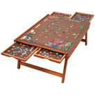 Freestanding Wooden Puzzle Board with Foldable Legs and 4 Storage Drawers
