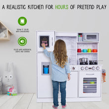 Load image into Gallery viewer, Lil&#39; Jumbl Premium Kids Kitchen Set, Wooden Pretend Play Kitchen with Sounds &amp; Accessories - White

