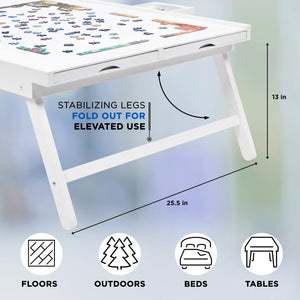 Jumbl 1500-Piece Puzzle Board - 27 x 35" Wooden Puzzle Table with 6 Removable Drawers - White