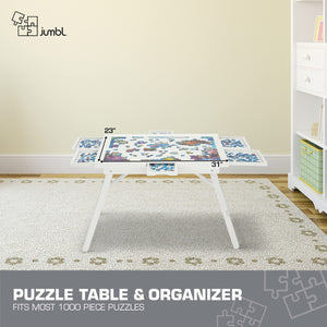 Jumbl 1000-Piece Puzzle Board - 23 x 31" Puzzle Table with Legs, Cover & 6 Removable Drawers - White