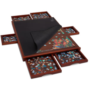 Jumbl 1000-Piece Puzzle Board - 23 x 31" Wooden Puzzle Board with 6 Removable Drawers - Dark Brown