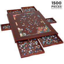 Load image into Gallery viewer, Jumbl 1500-Piece Puzzle Board - 27 x 35&quot; Wooden Puzzle Board with 6 Removable Drawers - Dark Brown
