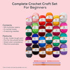 JumblCrafts Mini 24-Yarn Starter Crocheting Kit with 24 Skeins, 2 Crochet Hooks & 2 Weaving Needles