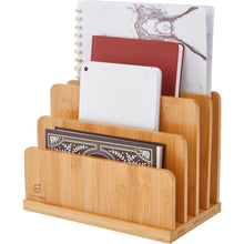 Load image into Gallery viewer, JumblWare Bamboo Desktop File Organizer, 4 Slot Wooden File Sorter, Holder &amp; Organizing Tray
