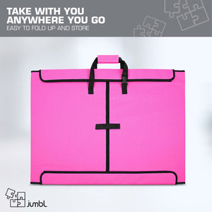 Jumbl 1500-Piece Puzzle Caddy, Portable Puzzle Board & Travel Case with 2 Trays & Handle - Pink