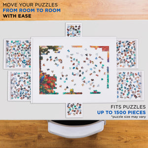 Jumbl 1500-Piece Puzzle Board - 27 x 35" Wooden Puzzle Board with 6 Removable Drawers - White