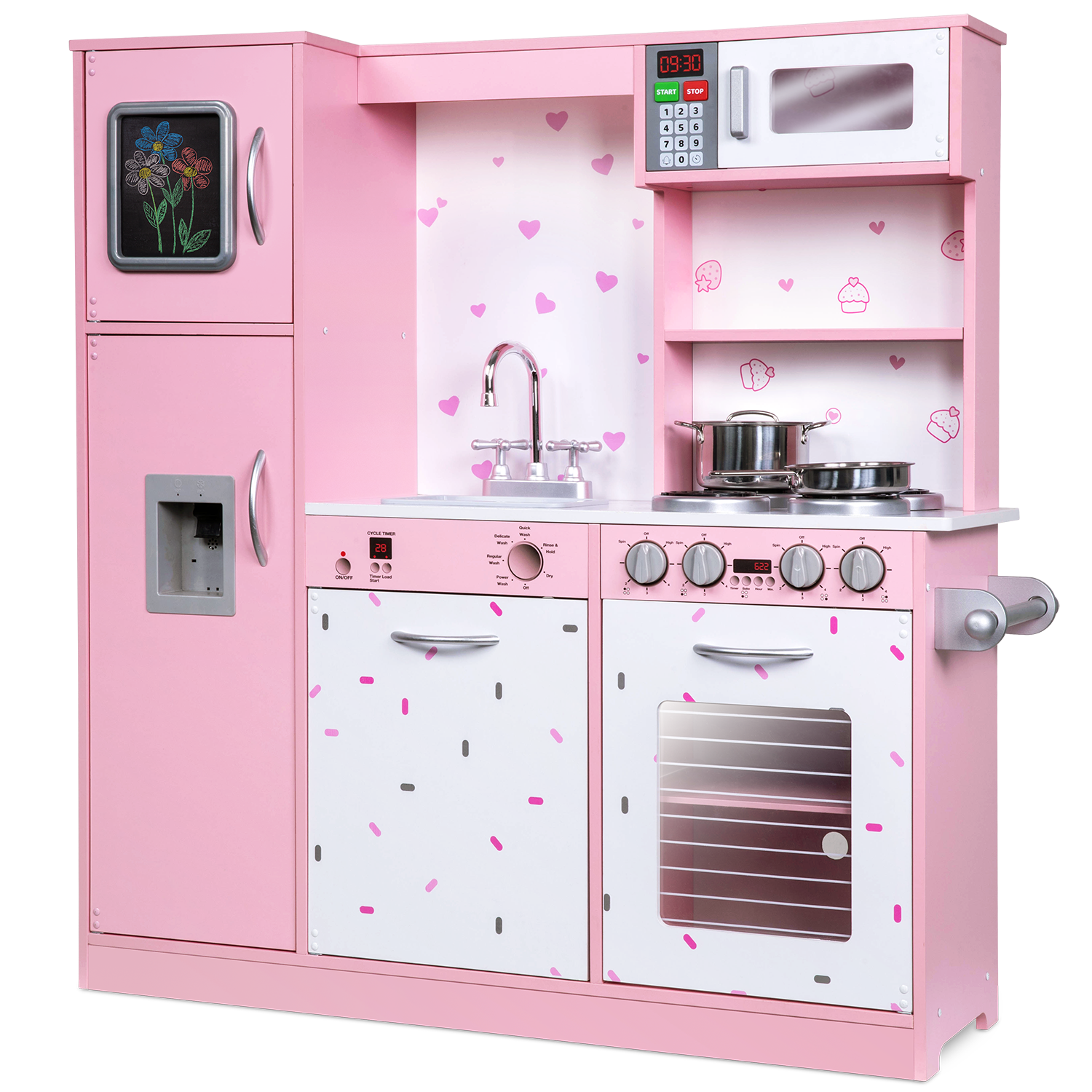 Freestanding Interactive Wooden Play Kitchen Set (Pink 1) – Jumbl store