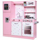 Freestanding Interactive Wooden Play Kitchen Set (Pink 1)