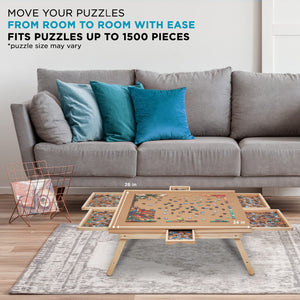 SkyMall 1500-Piece Puzzle Board - 27 x 35" Puzzle Table with Legs, Mat & 6 Removable Drawers