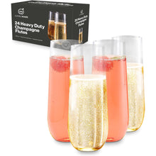 Load image into Gallery viewer, JumblWare 24 Clear Stemless Plastic Champagne Flutes (9-oz.), Recyclable, Disposable &amp; Shatterproof

