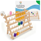 JumblCrafts Wooden Thread Holder. 60-Spool Thread Rack with Hanging Hooks & Flip-Out Legs