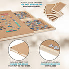 SkyMall 1500-Piece Puzzle Board - 27 x 35" Wooden Puzzle Table with Mat & 6 Magnetic Drawers