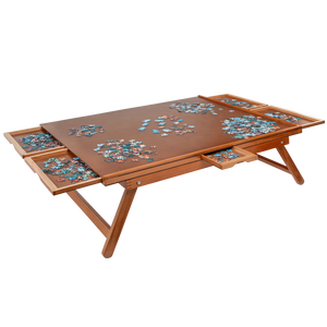 Freestanding Wooden Puzzle Board with Foldable Legs and 6 Storage Drawers