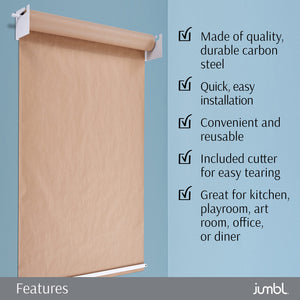 Jumbl Kraft Paper Wall Dispenser, 36" Wall Mounted Paper Roll Dispenser with Paper Cutter (White)