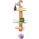 JumblWare Bamboo Shower Caddy, Hanging 3-Tier Suction Cup Shower Organizer with Holder & Hooks